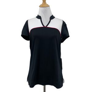 Chase 54 Polo Shirt Womens M Medium Black White Short Sleeve V Neck UPF 50+ Golf